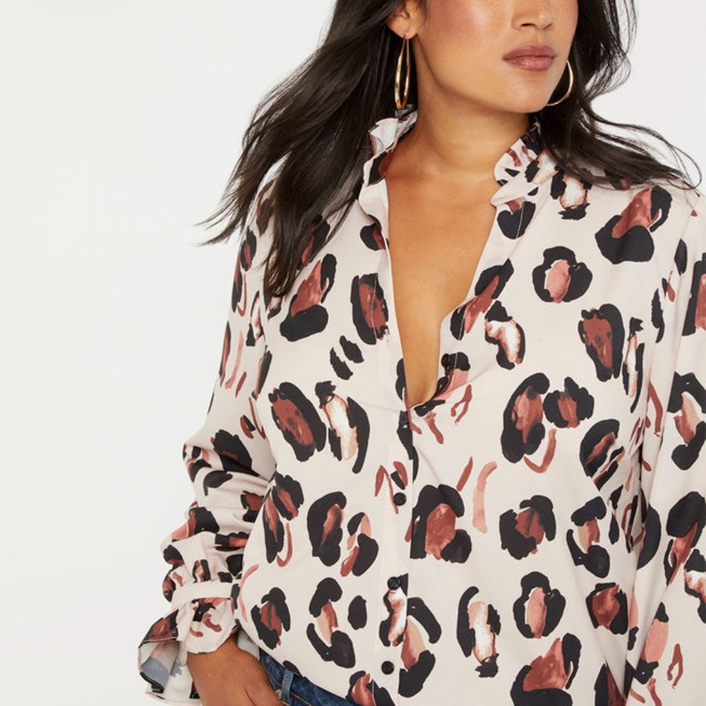Eloquii Printed Button Down Leopard Print Blouse - image 1